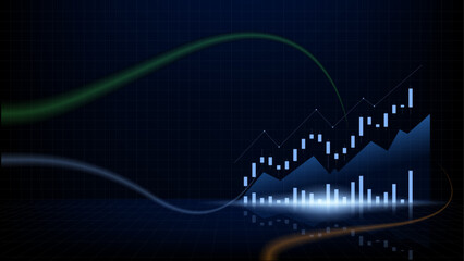 Stock market investment trading background with chart and dark blue background