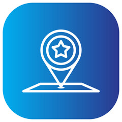 A blue gradient square icon featuring a white outline of a map pin with a star inside, indicating a favorite or important location.