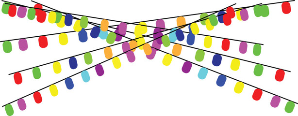 Obraz premium Vibrant multicolored christmas lights string on white background