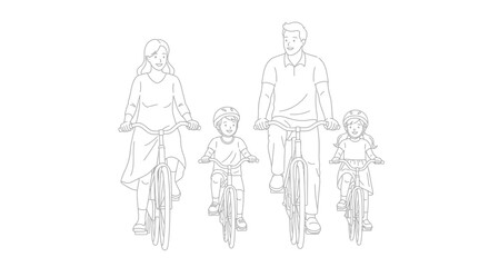 Family Cycling Together on Bicycles in a Bright Sunny Park During Weekend Outdoor Adventure