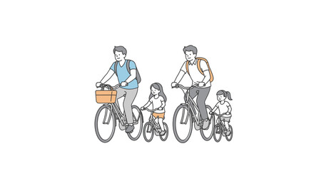 Family Riding Bicycles Together in a Park on a Sunny Day with Joyful Expressions