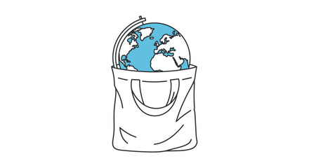 Illustration of a Shopping Bag with Globe Symbolizing Travel and Environmental Awareness