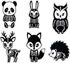 Obraz premium a charming collection of stylized animal illustrations featuring skeletal elements for a slightly spooky yet cute aesthetic