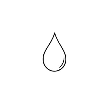 Black line art, stylized single water droplet, whi