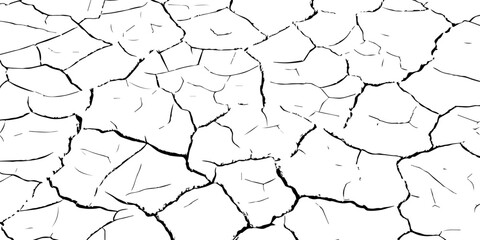 High-contrast black and white cracked earth texture with dry soil plates and sharp fissures. Ideal for drought, climate change, environmental damage, abstract backgrounds, and minimal graphic design p