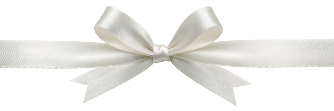 Elegant white ribbon bow isolated on transparent background