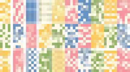 Pastel pixel art quilt blocks fabric swatch for digital art and graphic design