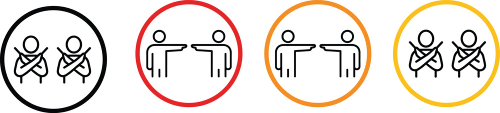 Conflict resolution icons, interpersonal disagreement symbols, blame gesture illustration, refusal pose graphic, stick figure communication, emotional reaction vector set