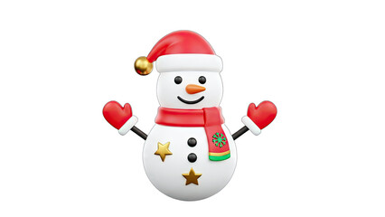 3D Snowman with Hat, Scarf, and Mittens on White Background