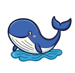 Obraz premium Cute Blue Whale Cartoon Sticker Illustration
