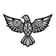 Obraz premium Geometric dove with tessellated heart details in black outline 