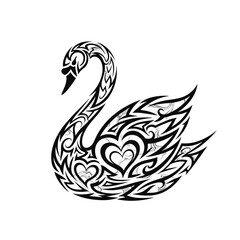 Fototapeta premium Black swan with intricate heart details in geometric design 
