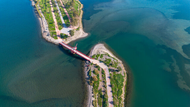 Izmir - Turkey, December 12, 2025,  Views of the harbor and lagoon along with the Inciralti Urban Forest.