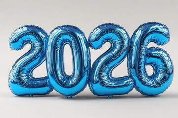 Countdown to 2026: A shiny, metallic, number 2026 formed from eye-catching blue balloons, set against a pristine backdrop, heralds the arrival of a significant milestone. 