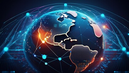 an ai powered global business network and digital infrastructure a worldwide connection of ai services for data finance and communication motif