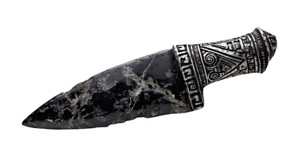 Aztec obsidian knife for ritual use background isolated on a Transparent background, PNG file.