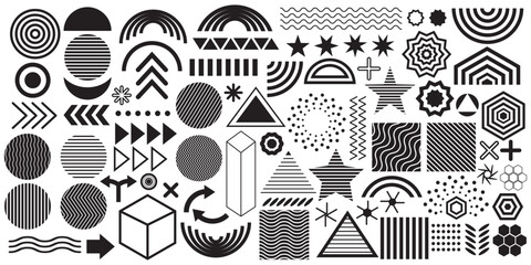 Black and White Geometric Shape Collection with Abstract Line Patterns