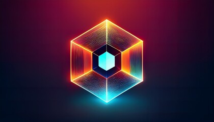 abstract geometric hexagon logo with glowing cube inside modern design