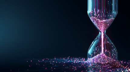 Futuristic hourglass with glowing particles flowing time digital