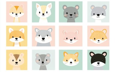Fototapeta premium Cute Cat Faces Pattern Frame Background Illustration