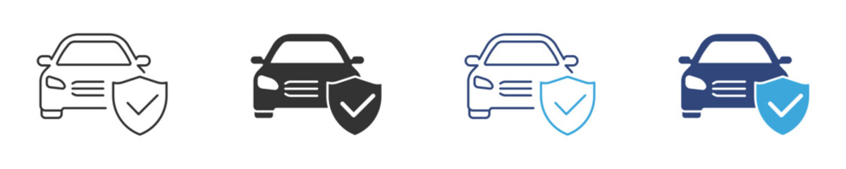 Car Insurance Icon, Vehicle with Shield and Check Mark, Auto Protection and Safety Concept, Vector Illustration