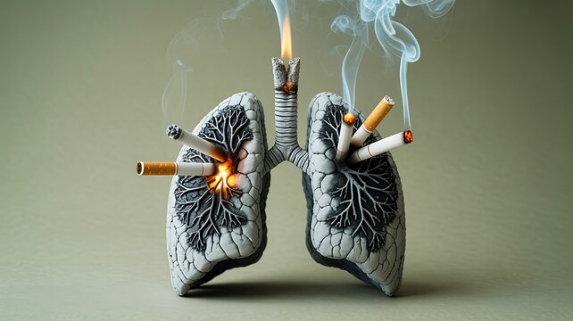 Lungs made of cigarettes showing harmful effects of smoking addiction
