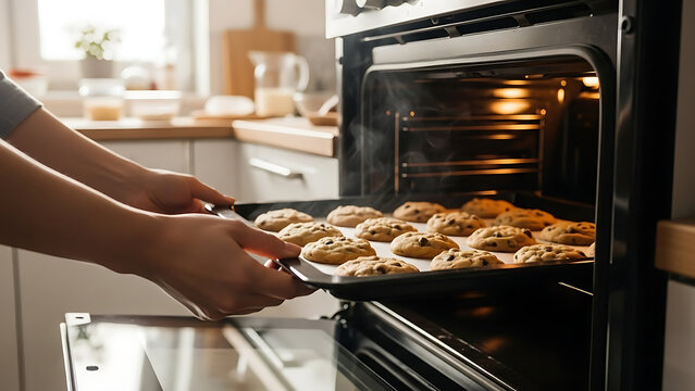 Cookies on Tray in Oven