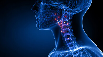 X ray neck lymph node tonsil infection medical concept illustration glowing pain