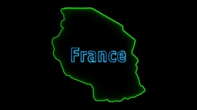Glowing neon France map and futuristic design concept, Motion graphic 4k video.