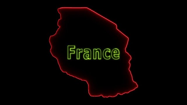 Glowing neon France map and futuristic design concept, Motion graphic 4k video.