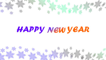 Happy New Year typography on white background, Soft pastel snowflake festive vibe