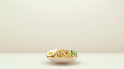 Noodles in bowl, bright food photography on a light colored surface