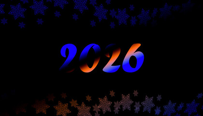 2026 New Year typography on black background, Modern festive celebration.