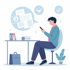 Business Meeting Illustration with Man and Woman Discussing Work in Office