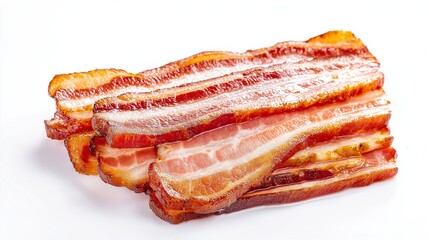 Top view tasty slices of bacon isolated on white background, meat food