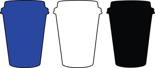 Three Coffee Cups in Blue White and Black Designs