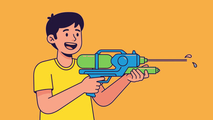 Boy playing with water gun