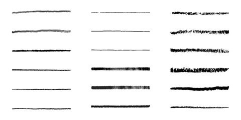 Horizontal hand drawn pancil, charcoal, chalk, crayon strokes. Rough textured pencil lines with textured edges. Design elements for emphasizing text or decorative accent. © IRYNA
