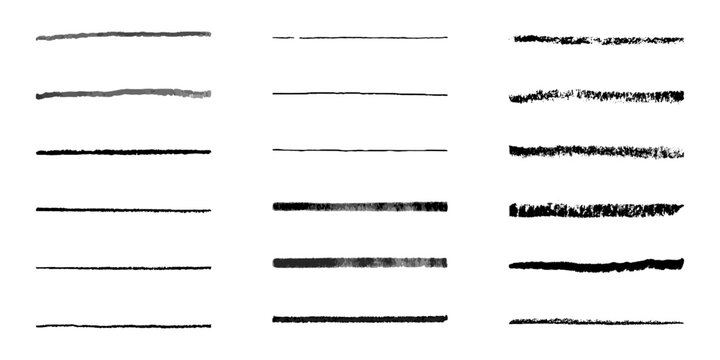 Horizontal hand drawn pancil, charcoal, chalk, crayon strokes. Rough textured pencil lines with textured edges. Design elements for emphasizing text or decorative accent.