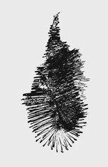 Abstract black ink brush stroke isolated on white background. Grunge and dirty texture effect element. Vertical chaotic line art and black paint splash. Distressed graphic design. Vector illustration