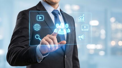 Businessman interacting with digital interface in modern office