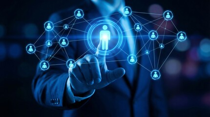 Businessman interacting with digital network connections