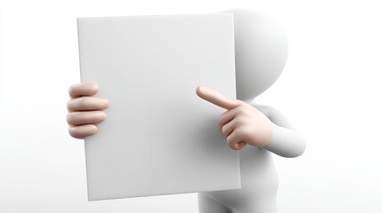 Fototapeta premium Person pointing to blank white sign for advertising or messaging