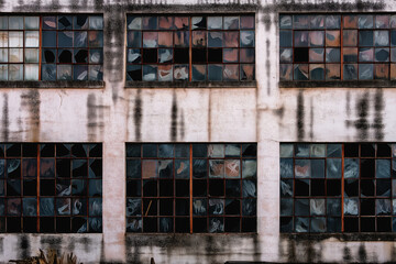 Abandoned Building Facade with Broken Windows