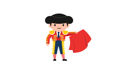 Fototapeta premium A charming matador character illustration in traditional attire and red cape attire