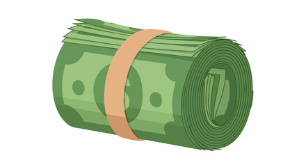 A roll of vividly colored money with a band representing wealth accumulation