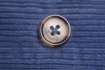 Close-up button on blue fabric