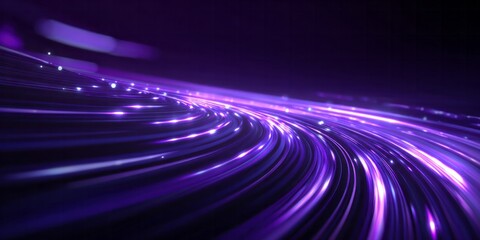 Dynamic streams of vibrant purple light curve rapidly through a dark digital space