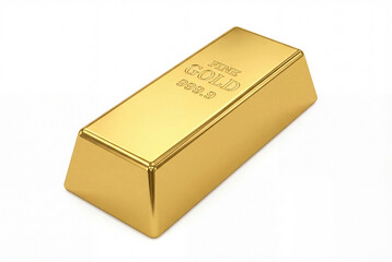A single shiny gold bar or bullion ingot, isolated on a white background. Symbol of wealth, investment, banking, and financial success.