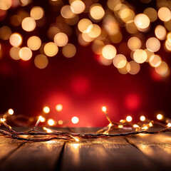 Soft Bokeh Christmas Lights on Red Background with Copy Space